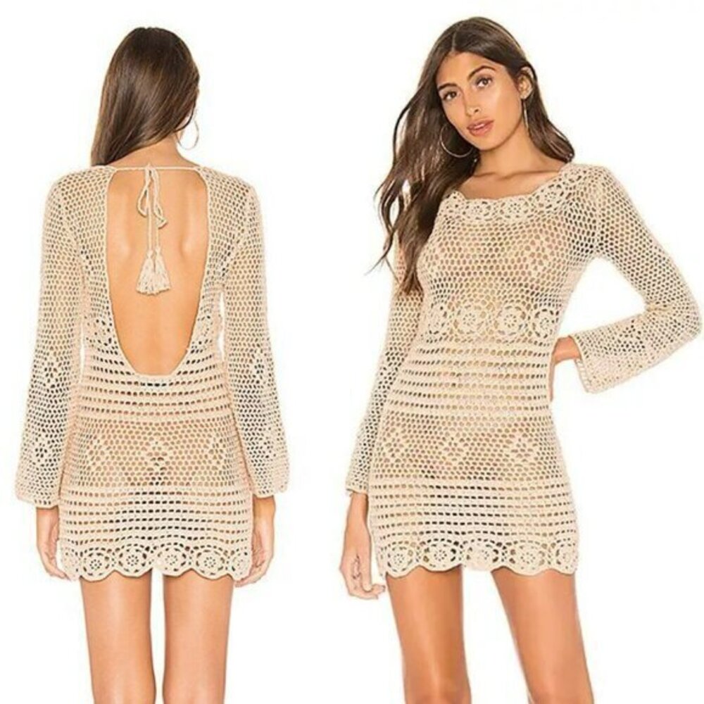 Majorelle Lucy Crochet Dress in Sand